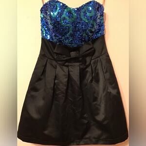 Hannah S black blue sequin strapless mini dress size 0
